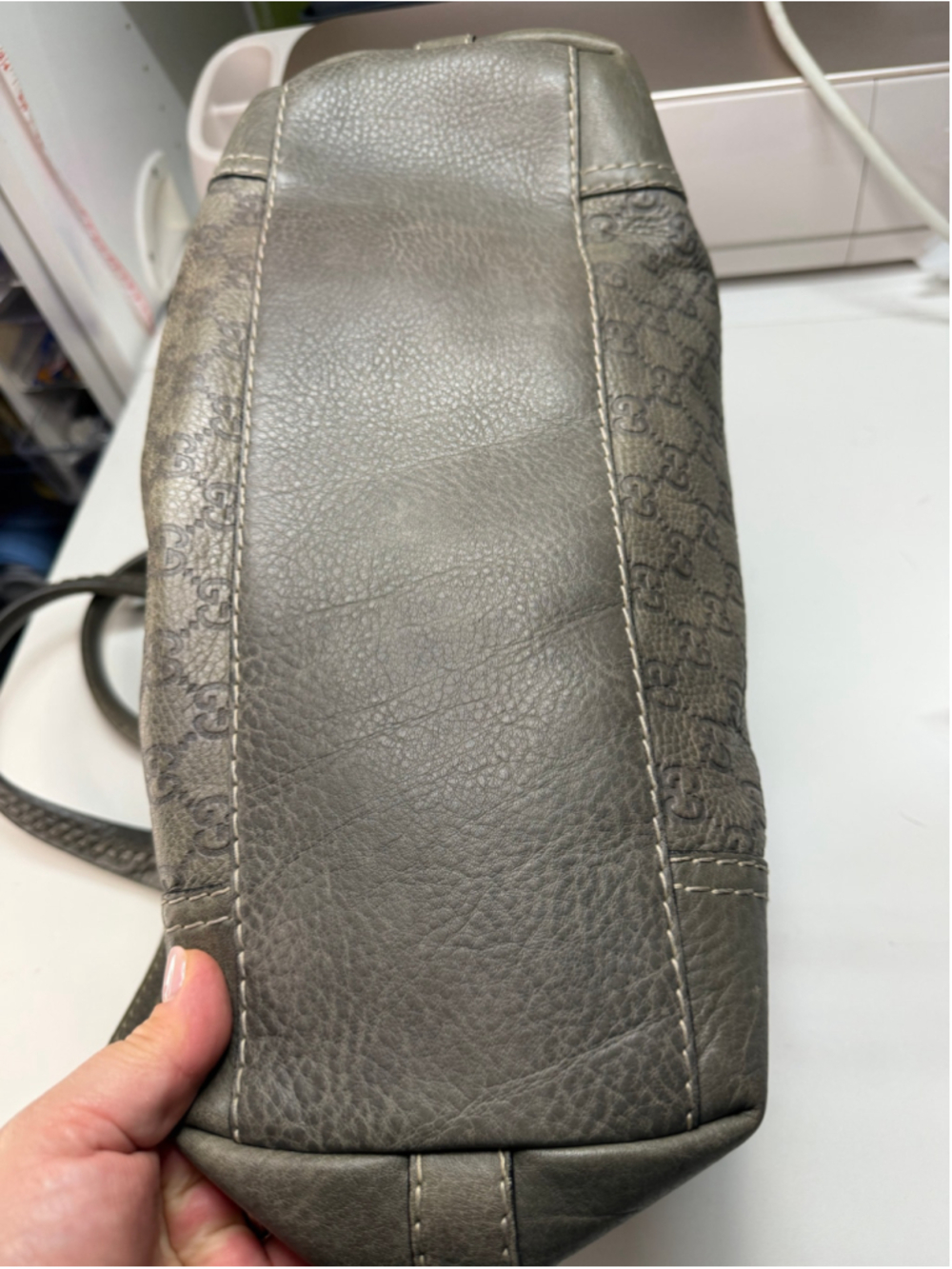 Women's Gucci GG Guccissima Leather Tote Bag, One Size, Grey and Gold - Picture 9 of 16